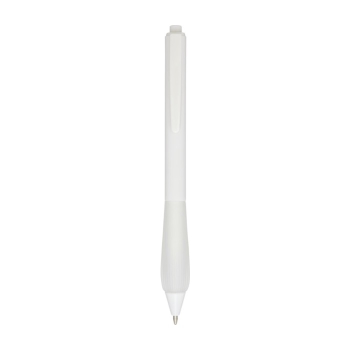 Recycled plastic pen with rubberized body, blue ink