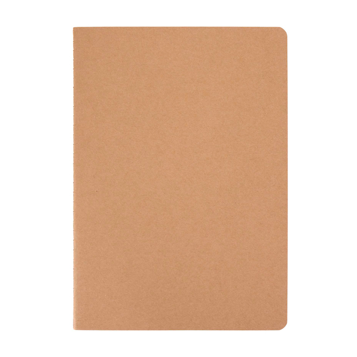 Kraft paper notebook, visible stitched spine, A5, ruled pages