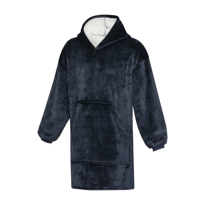 Polyester flannel hooded blanket with front pocket