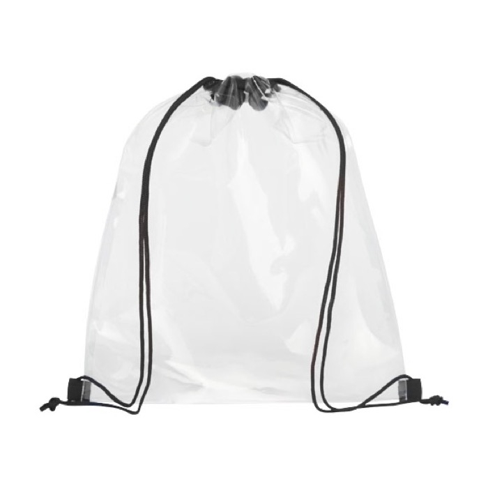 Transparent drawstring bag with coloured cords