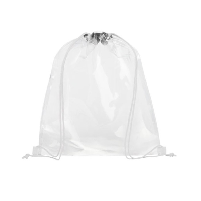 Transparent drawstring bag with coloured cords