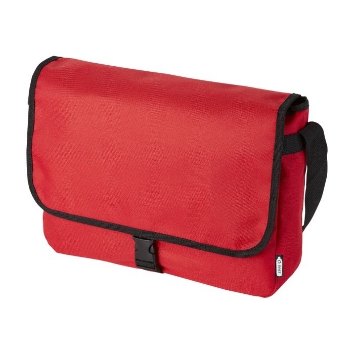Messenger shoulder bag with flap closure and buckle, RPET