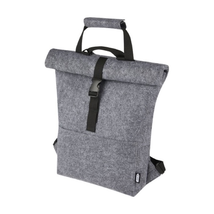 Roll-top recycled felt backpack with various straps