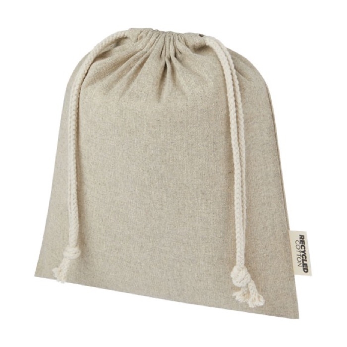 Medium recycled cotton GRS bag with drawstring closure, 150 g/m²