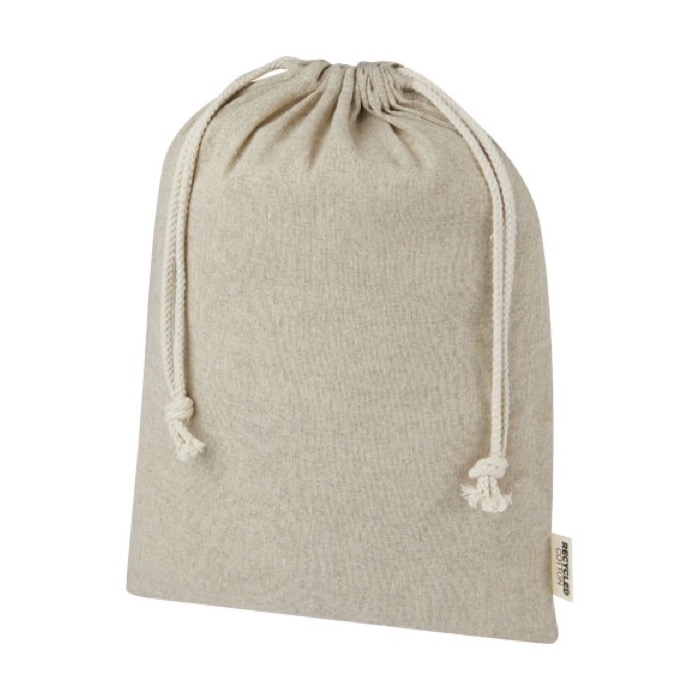 Large recycled cotton GRS bag with drawstring closure, 150 g/m²