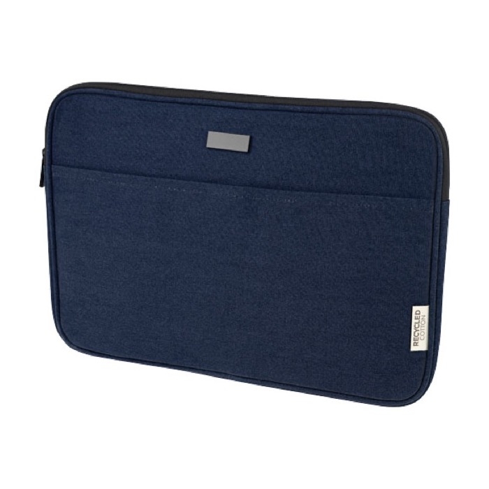 Recycled cotton GRS laptop sleeve with matte metal plate, 14''