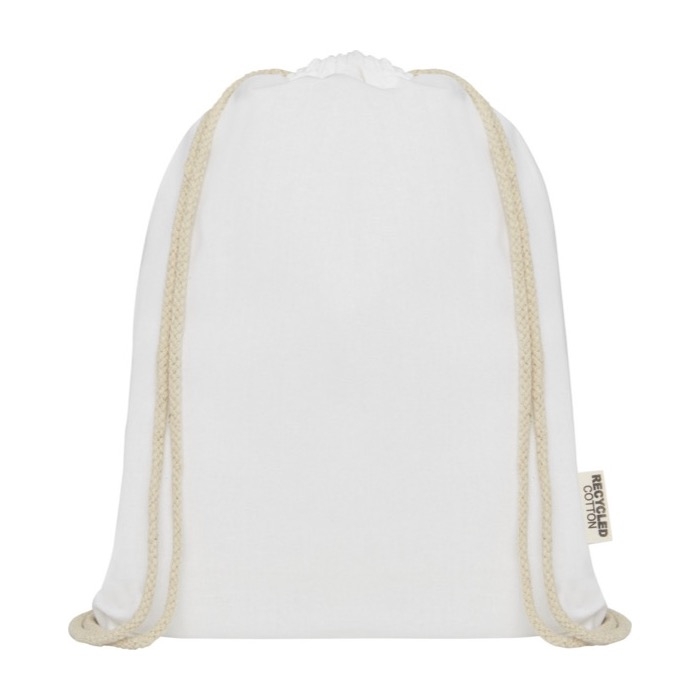 Durable recycled cotton drawstring bag, 140 g/m²
