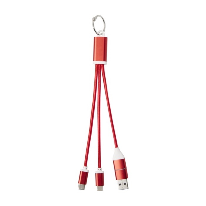 4-in-1 charging cable with keyring made of recycled aluminium