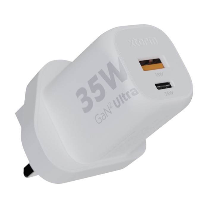 Wall charger with British plug and two connection ports, 35W