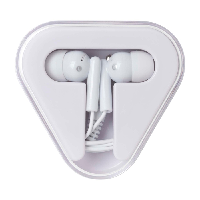 Simple earphones with audio jack and triangular case
