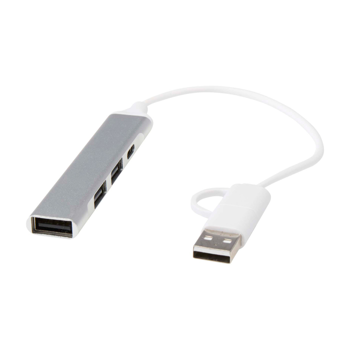 Recycled aluminium hub, 4 ports, charging and data transfer