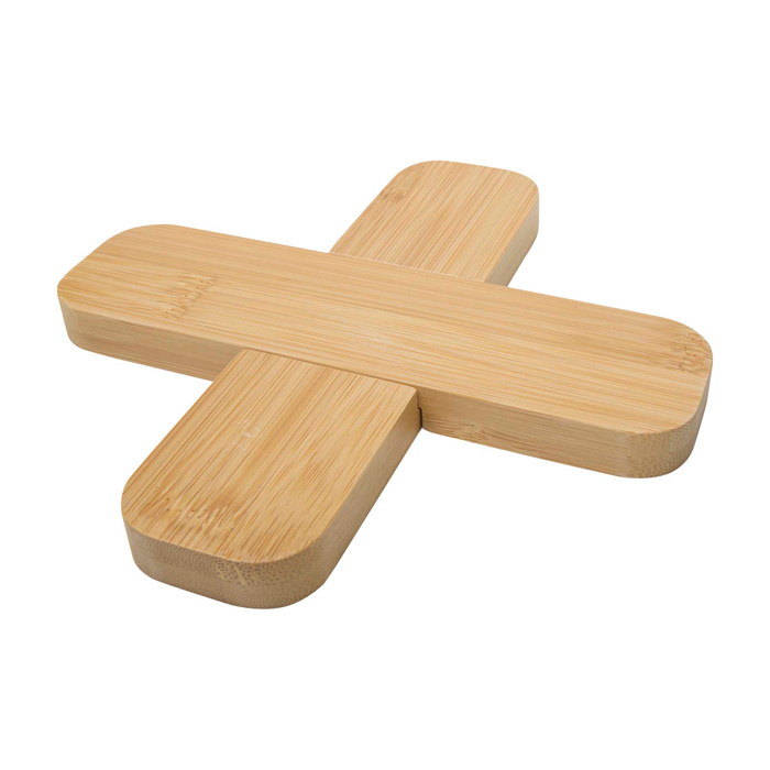 Large bamboo trivet, cross-shaped design