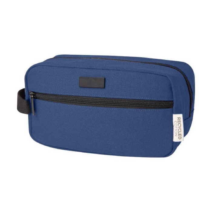 Recycled cotton GRS toiletry bag with metal plate, 330 g/m²