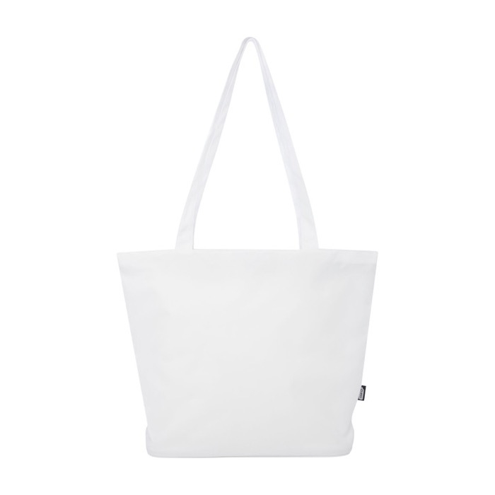 Multi-purpose recycled polyester bag with main zipper