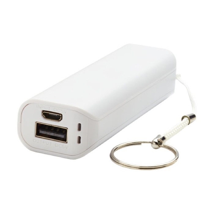 Colourful promotional powerbank with keyring, 1,200 mAh