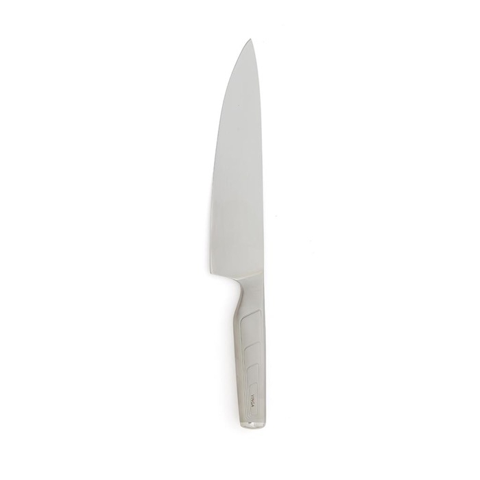 Curved Japanese steel kitchen knife with wide blade