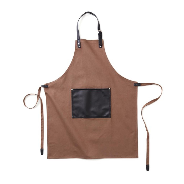 Cotton apron with leather-look details and buckle fastening