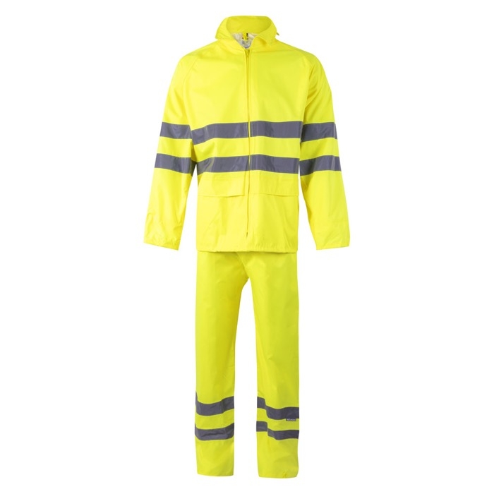 Work rain suit, polyester with reflective elements, 130 g/m2,