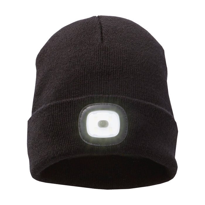 Ribbed stretch beanie, built-in front LED, 92 g/m2