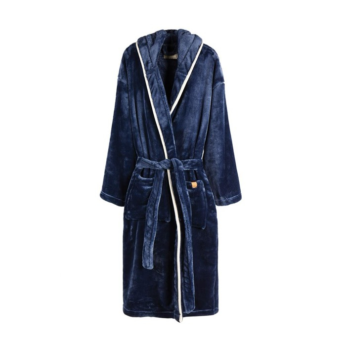Premium fleece bathrobe with hood and pockets, size L/XL