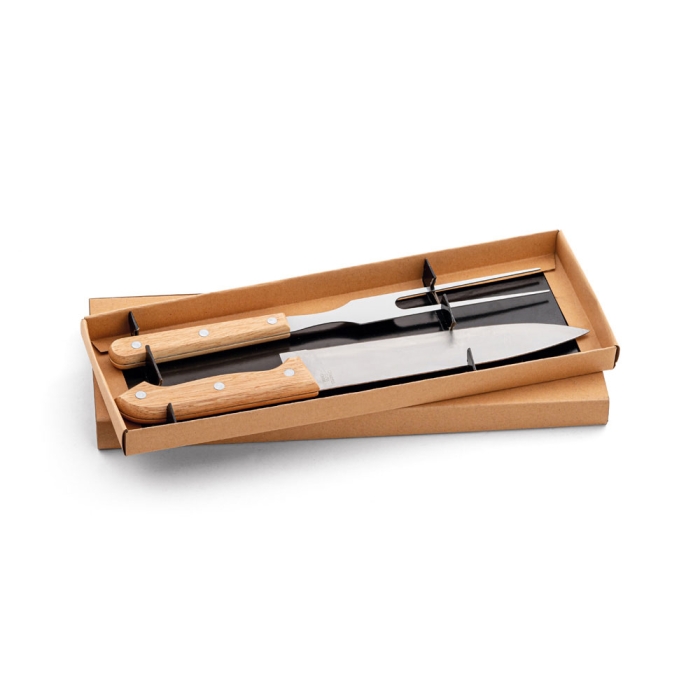 2-piece grill set made of bamboo and stainless steel