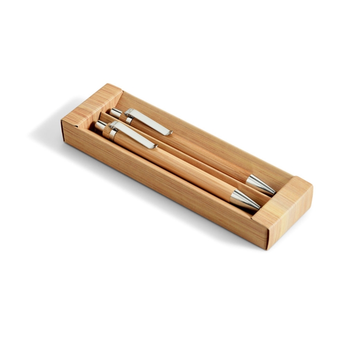 Ecological set with bamboo ballpoint pen and pencil