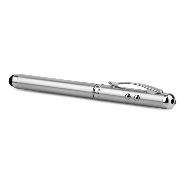 Ballpoint pen with laser pointer, stylus & LED light