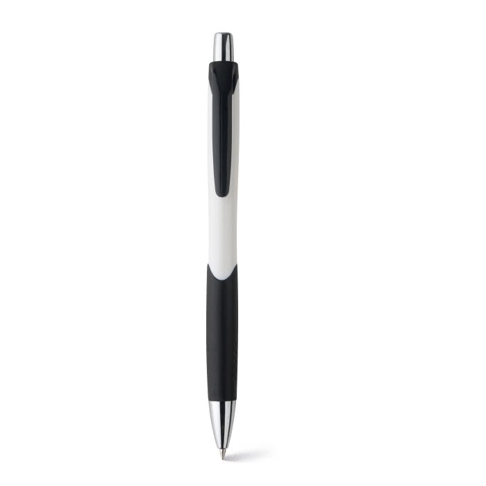 Two-tone plastic ballpoint pen with rubberised grip