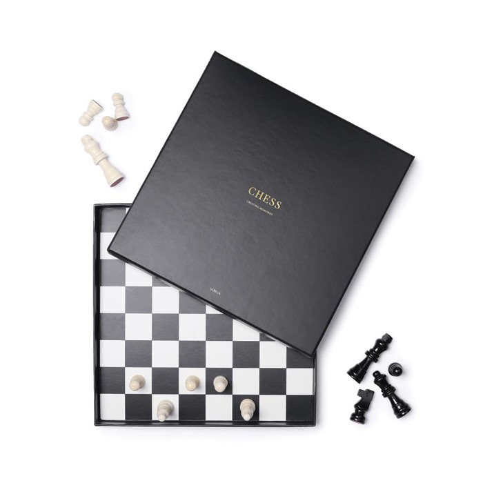 Classic chess set with black and white wooden pieces
