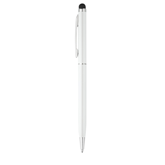 Slim pen with stylus chrome colour blue ink
