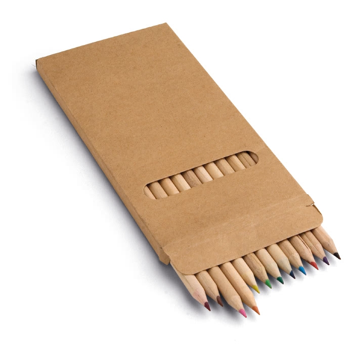 12 coloured pencils in a cardboard box, Long