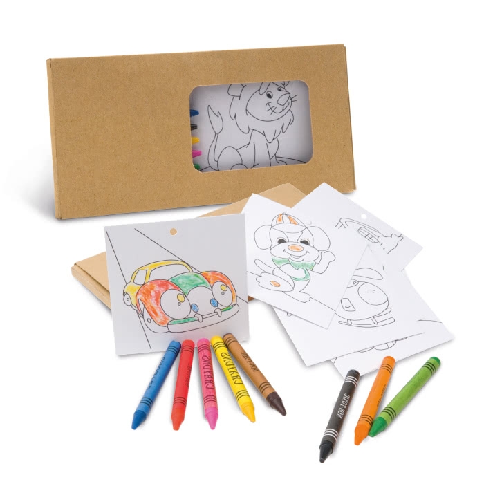 Children's colouring set, 8 wax crayons and 8 cards