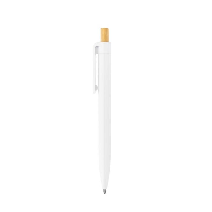 Recycled plastic ballpoint pen with bamboo push button, blue ink