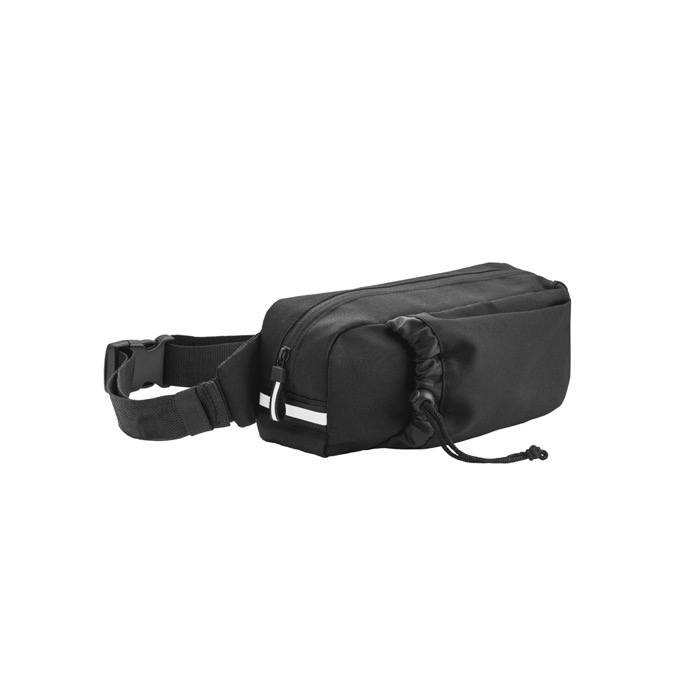 RPET bum bag with reflective elements and bottle pocket