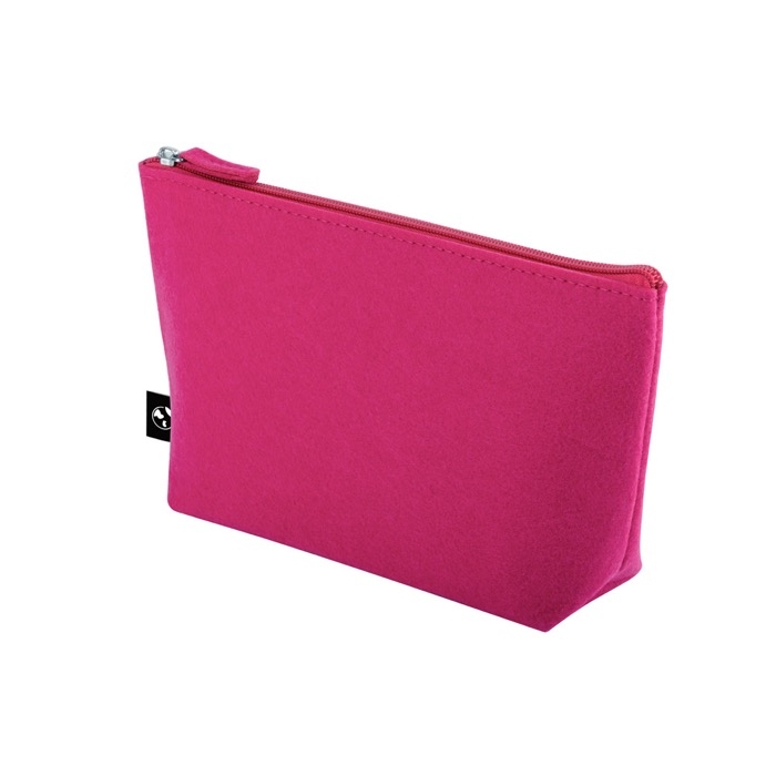 Spacious recycled felt toiletry bag with zip closure