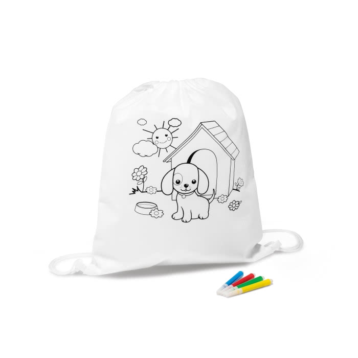 White non-woven bag with colouring pens for kids