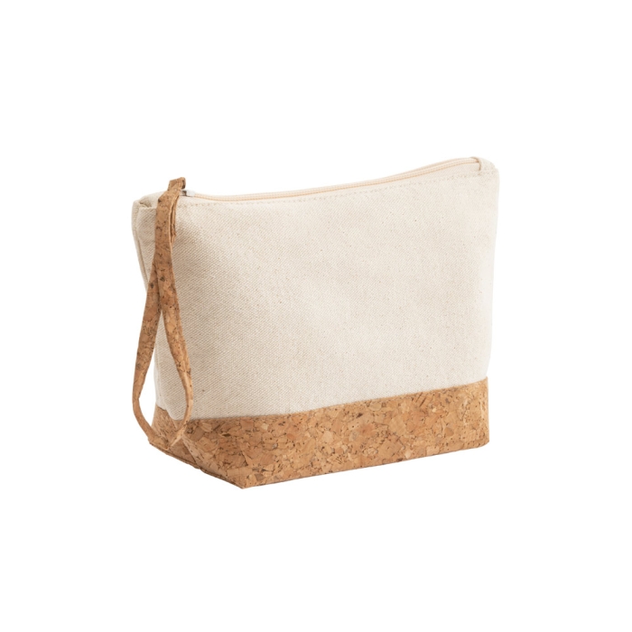 Cotton toiletry bag, cork details, 280 g/m2