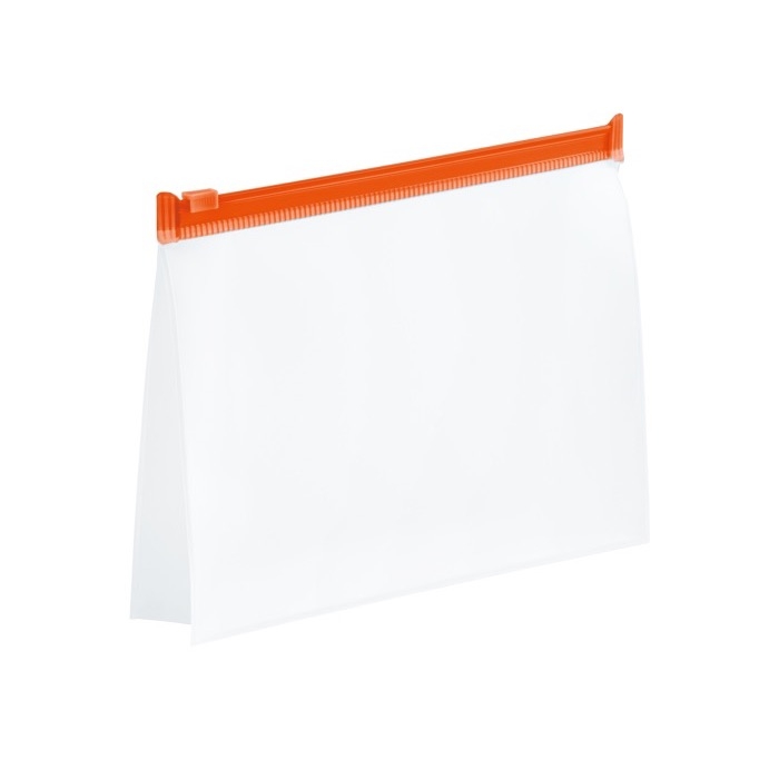 Airtight plastic toiletry bag with coloured zipper