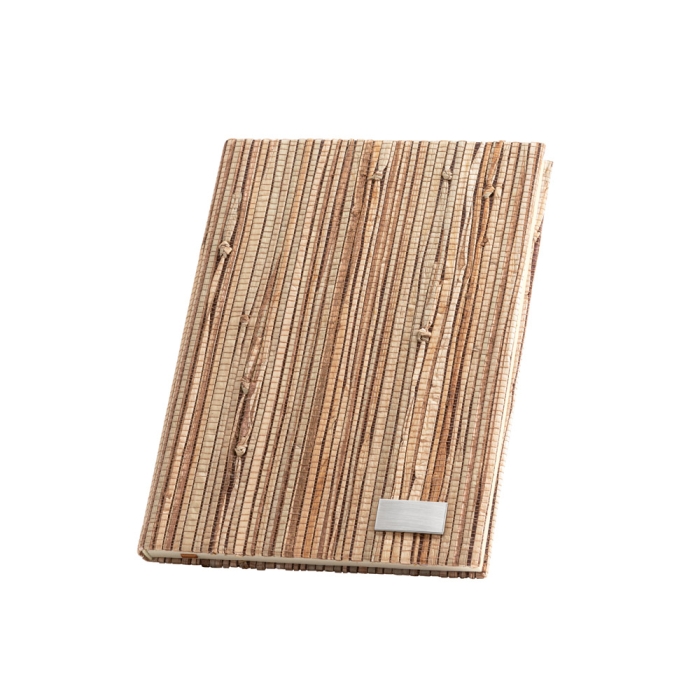 Notebook & cover, metal badge, A5, Natural Straw