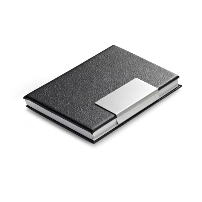 Leather and metal business card holder