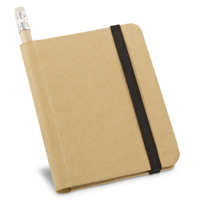 Cardboard notebook with recycled paper and pencil, A7