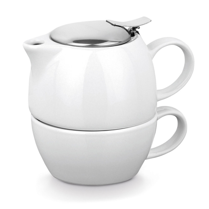 Teapot set with top pot and bottom cup, ceramic, 440 ml, Duet