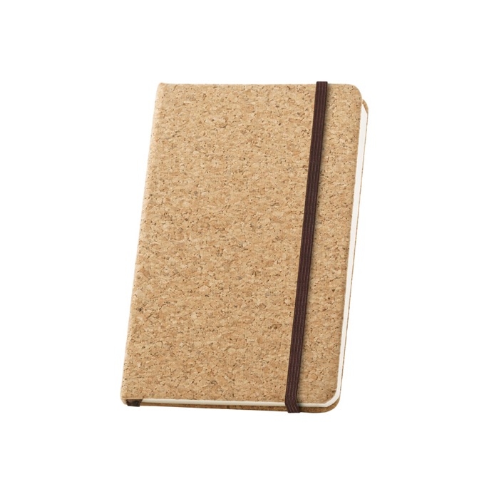 Cork notebook with divider and elastic closure, A5 plain pages