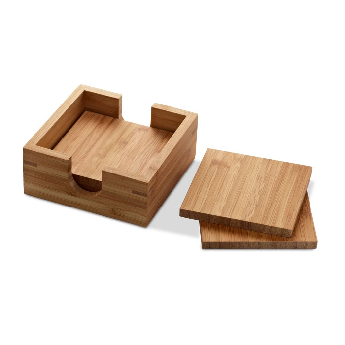 Set of 4 bamboo coasters with storage box