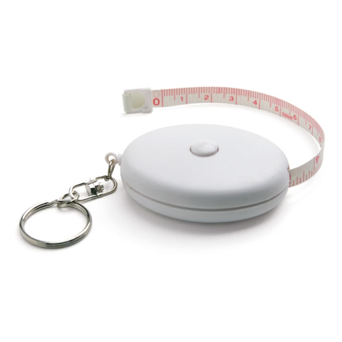 Small white keyring, measuring tape, 1.50 m