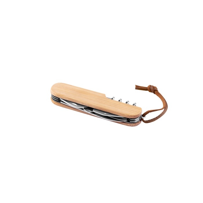 Bamboo and stainless steel multi-tool knife with cord