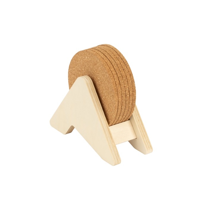 Plywood stand with 6 cork coasters