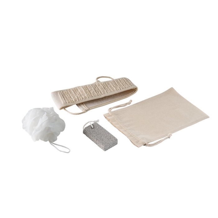 Spa set in a bag with bath sponge, towel and pumice stone
