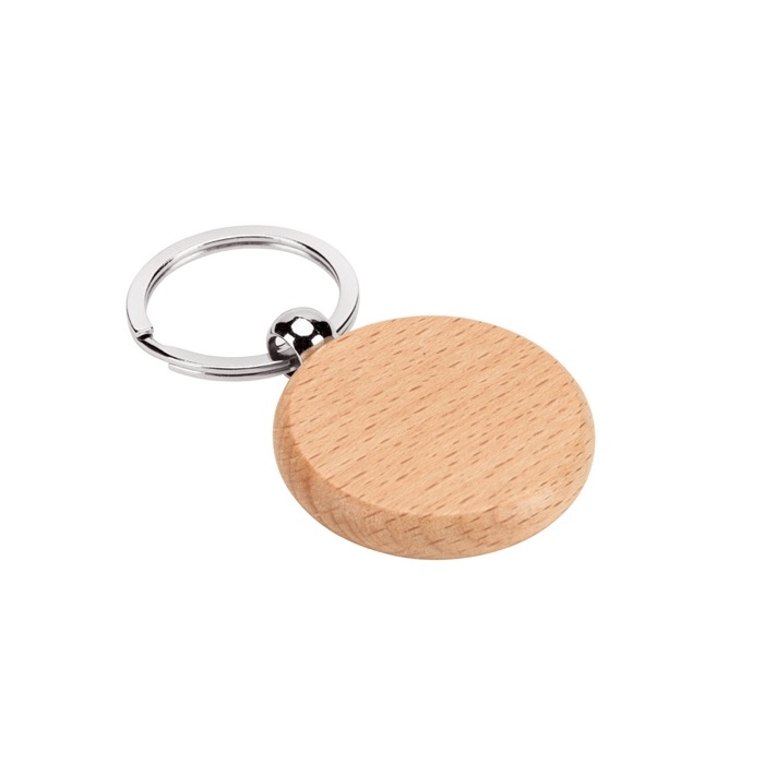 Round keyring in natural beech wood with metal ring