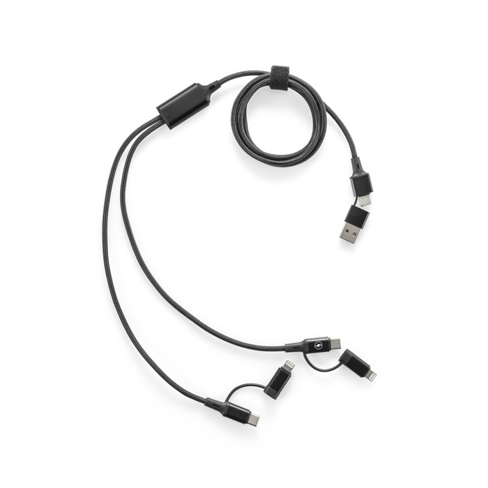 Ultra-fast 6-in-1 USB cable in aluminium & PET, versatile design
